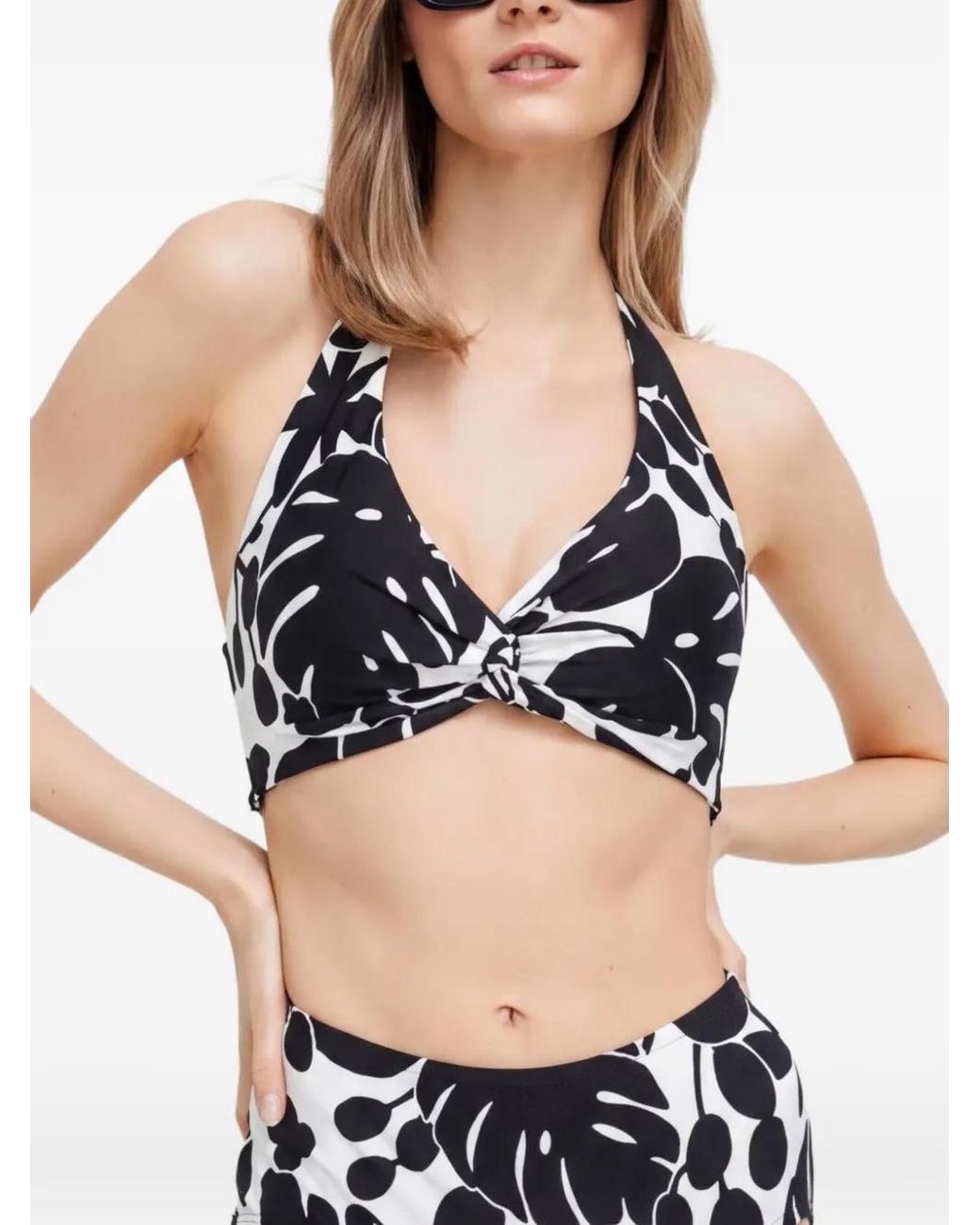 Kate Spade Black Knotted Floral Bikini Top