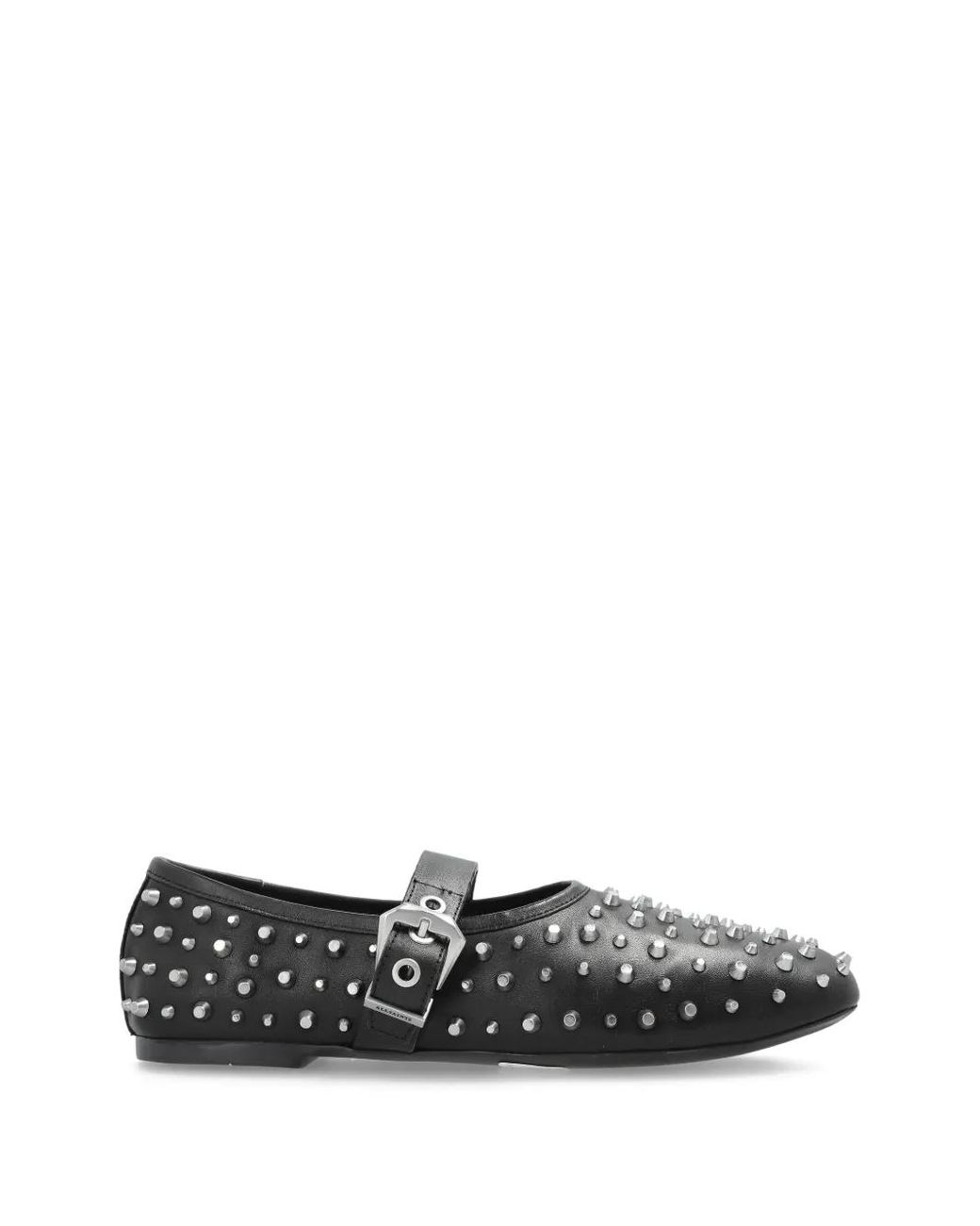 AllSaints White Studded Buckle Leather Ballet Flats