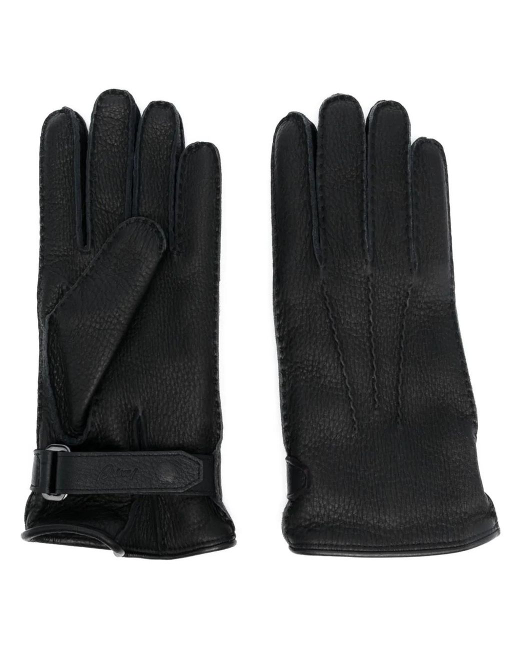 Brioni Black Touch-Strap Leather Gloves for men