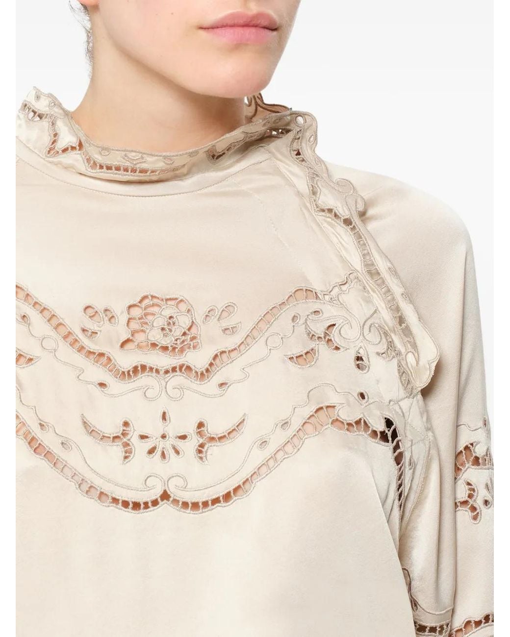 Isabel Marant White Enelia Silk Satin Broderie Anglaise Blouse