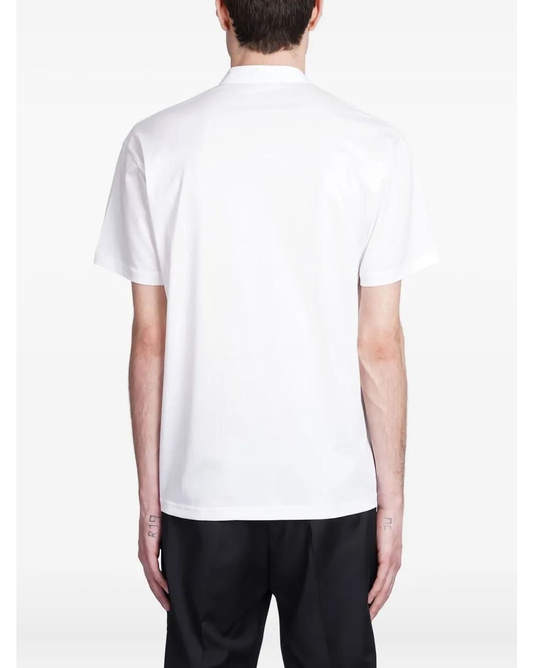 Low Brand White Mandarin-Collar T-Shirt for men