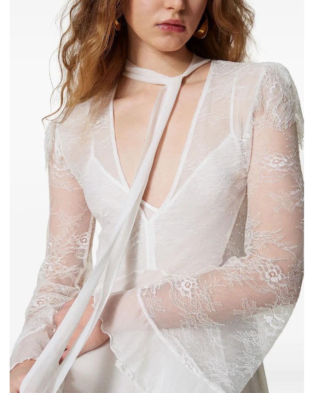 Twinset White Giglio Lace And Silk Maxi Dress