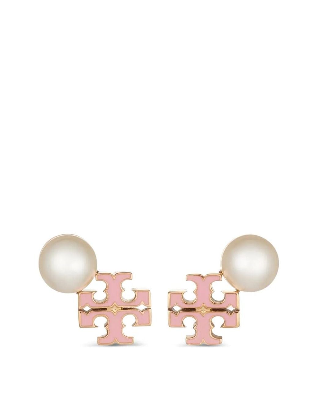 Tory Burch Pink Moondance Logo Pearl Earrings