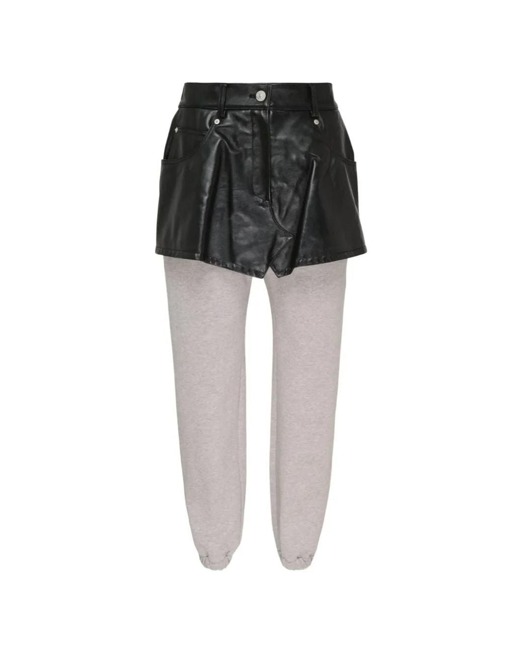 Pushbutton Black Mini-Skirt-Layered Track Pants