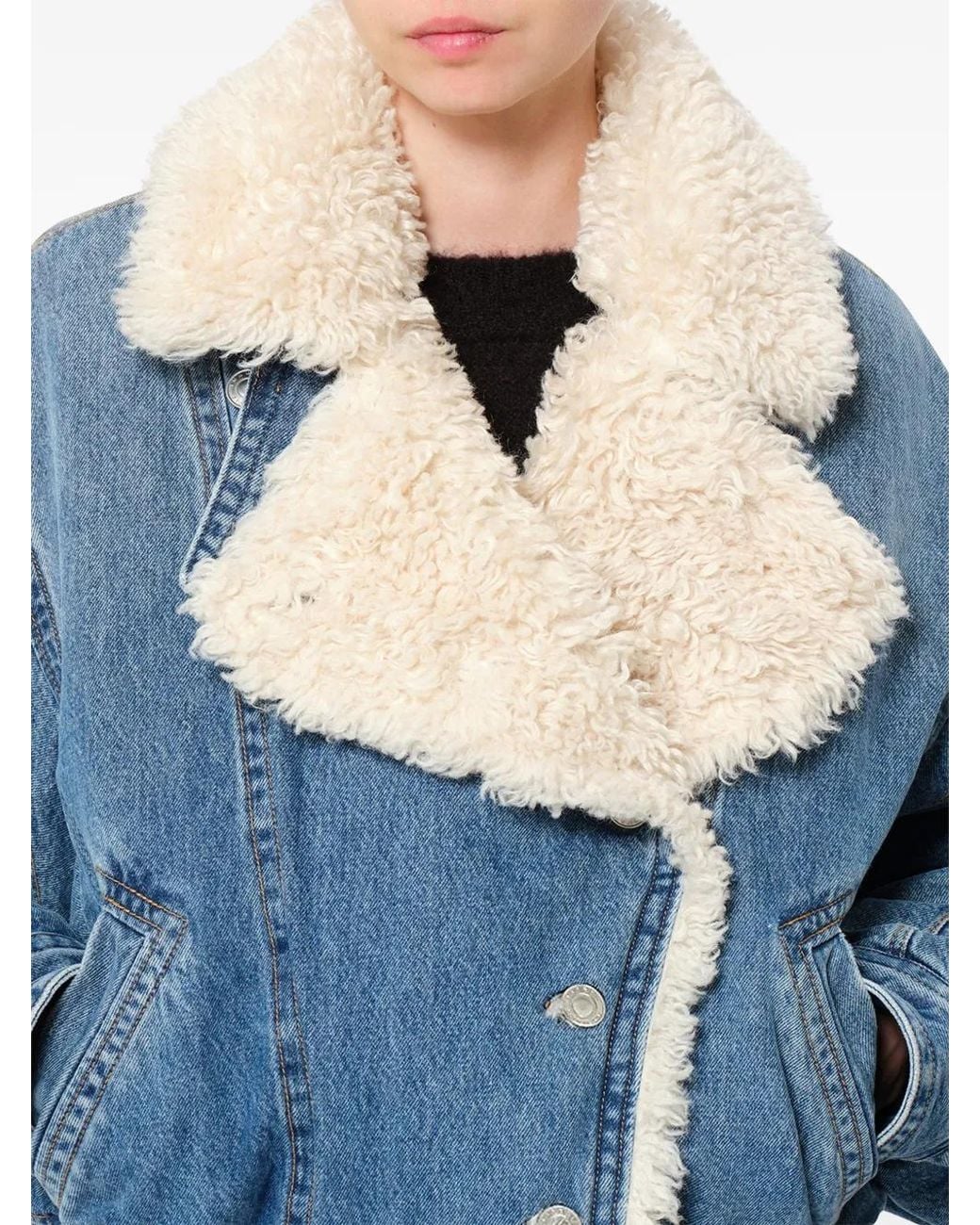 Isabel Marant Blue Valineo Denim Jacket With Curly Faux-Fur Collar