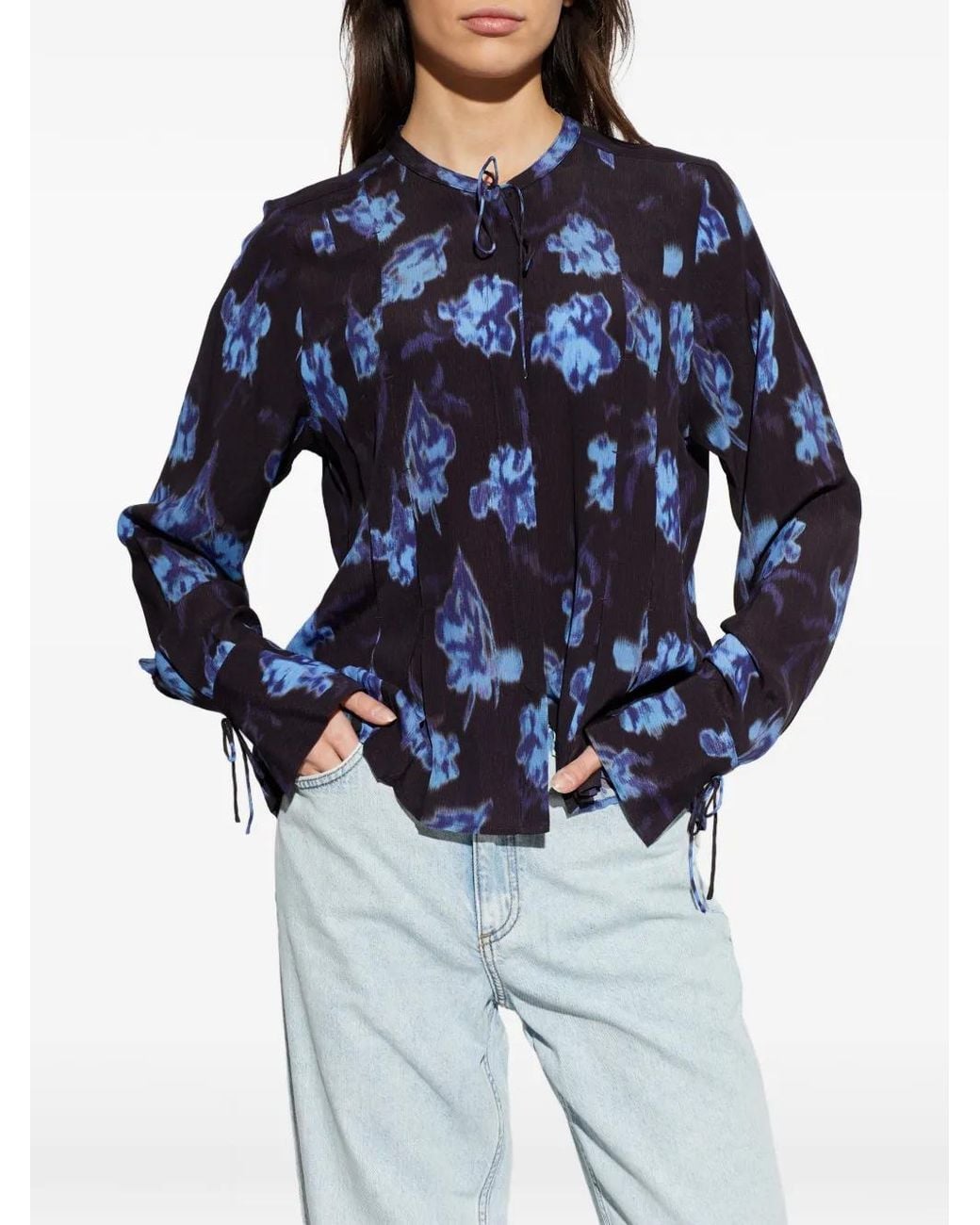Rag & Bone Blue Floral-Print Blouse