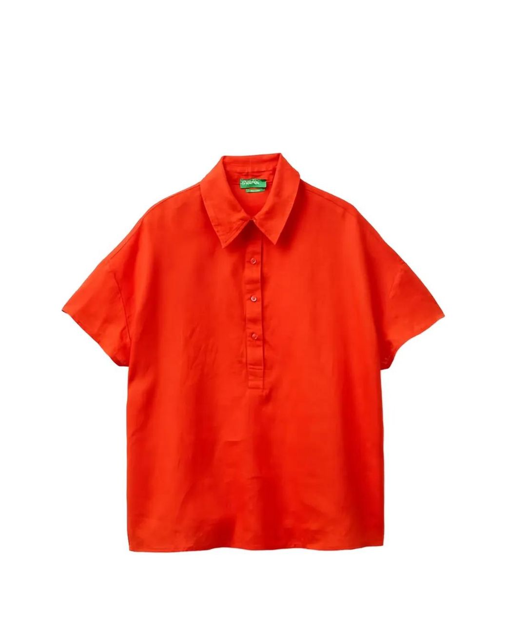 Benetton Red Linen Short-Sleeve Blouse