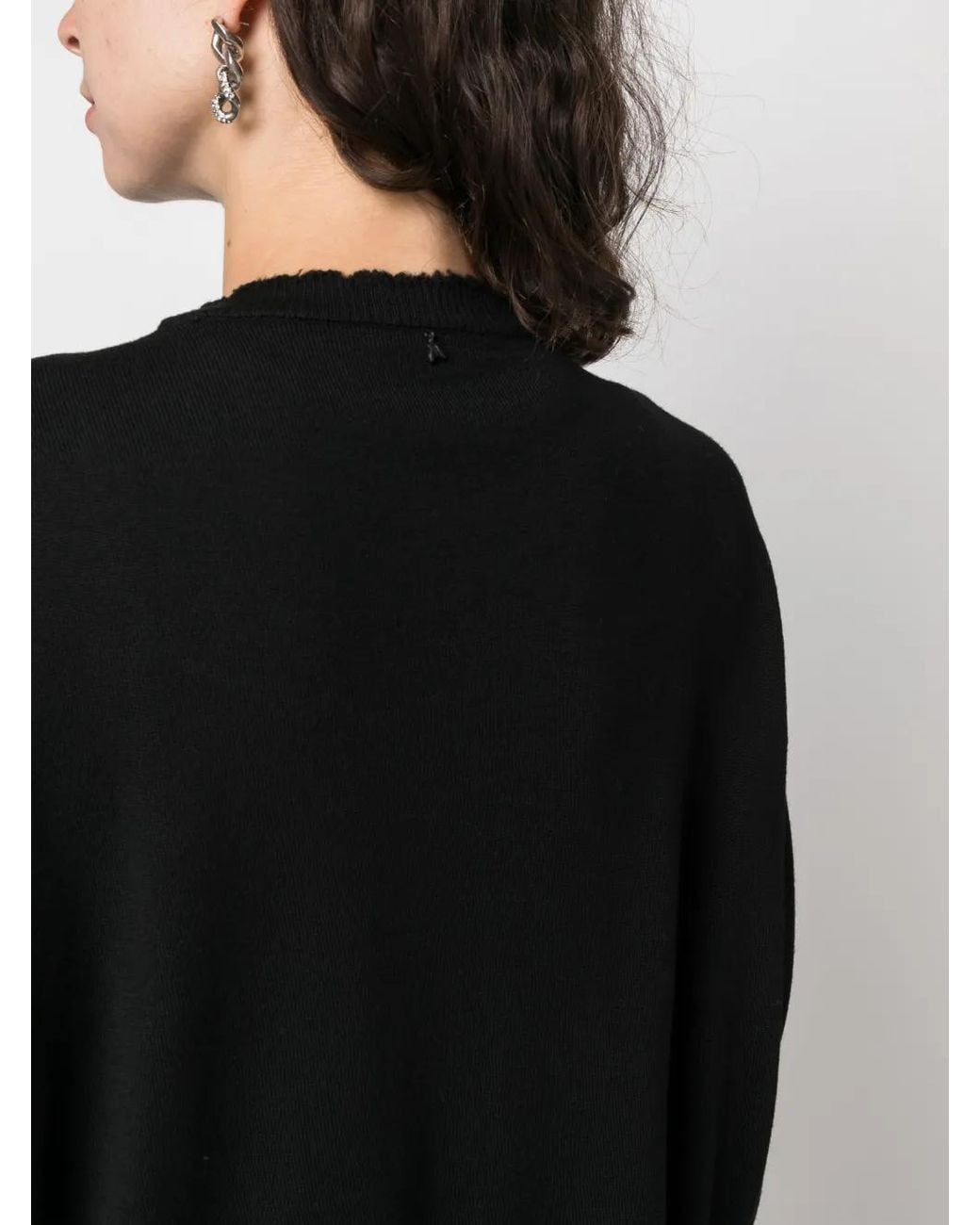 Patrizia Pepe Black Distressed-Finish Wool Jumper