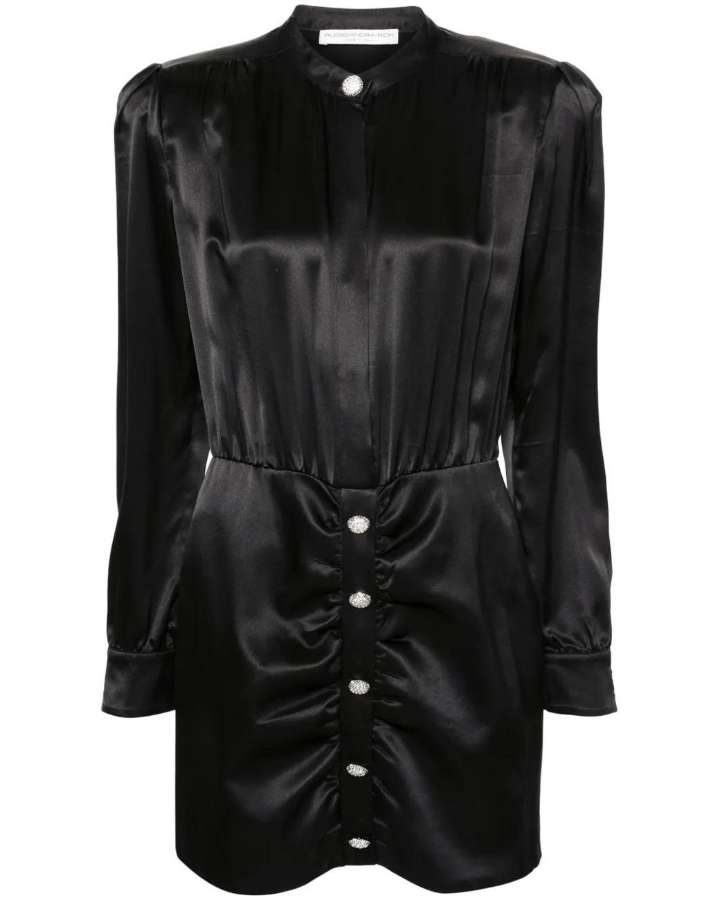 Alessandra Rich Black Long-Sleeve Silk Dress