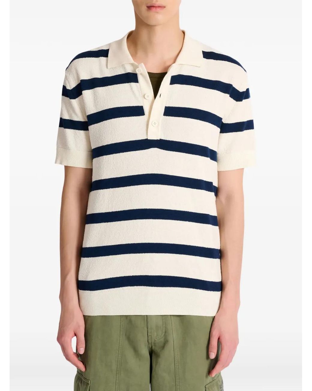 Balmain White Cotton Marinière Polo for men