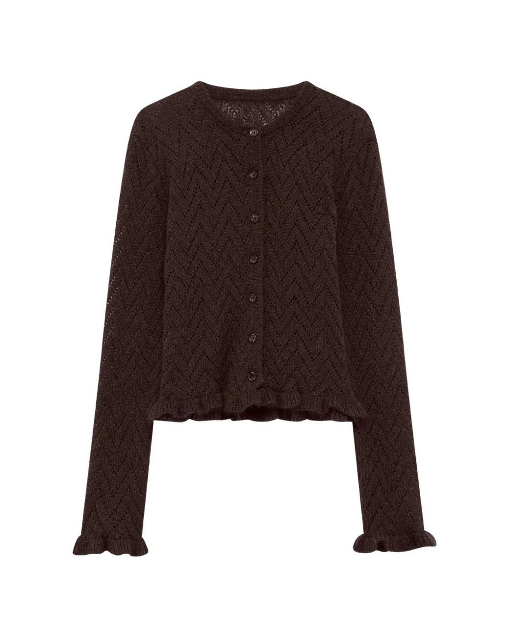 MSGM Brown Ruffle-Trim Cardigan