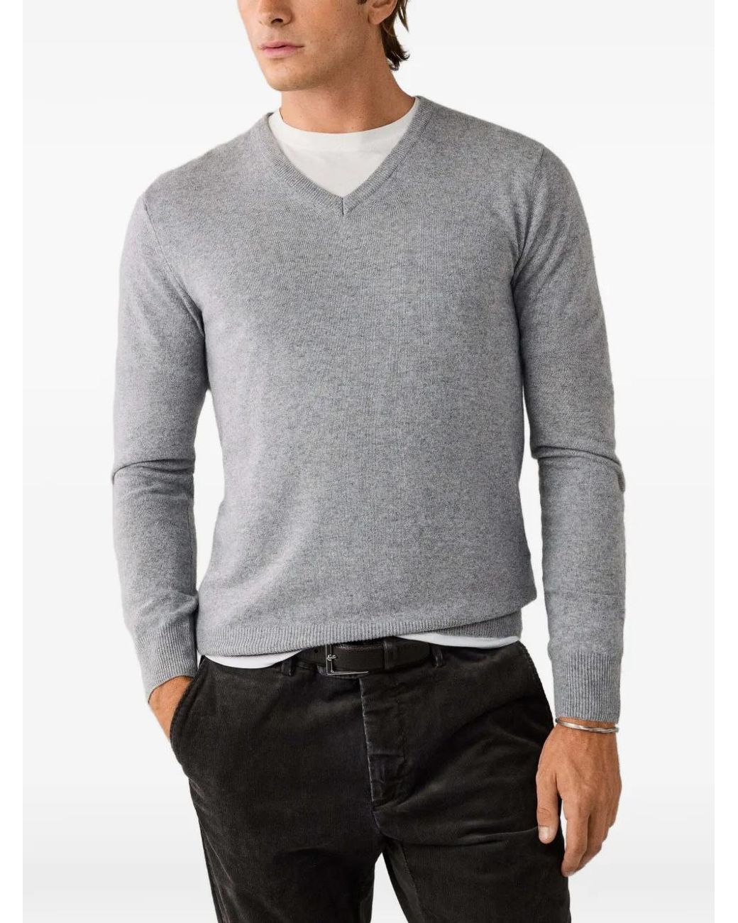 Hackett Gray London V-Neck Elbow-Patch Sweater for men