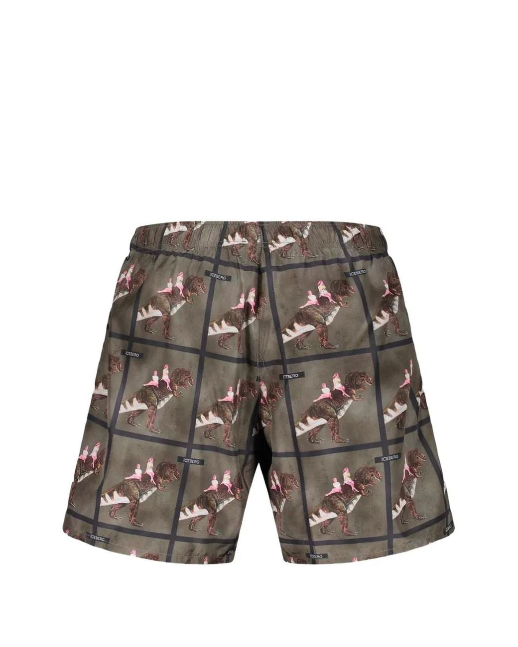 Iceberg Gray Graphic-Print Grid-Pattern Board Shorts for men