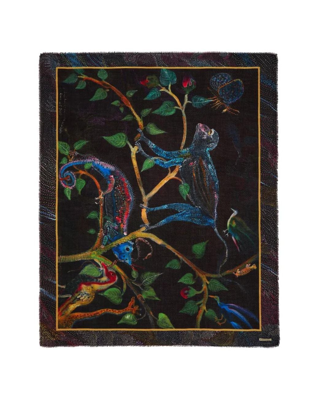 Faliero Sarti Black Monkey Frayed Scarf for men