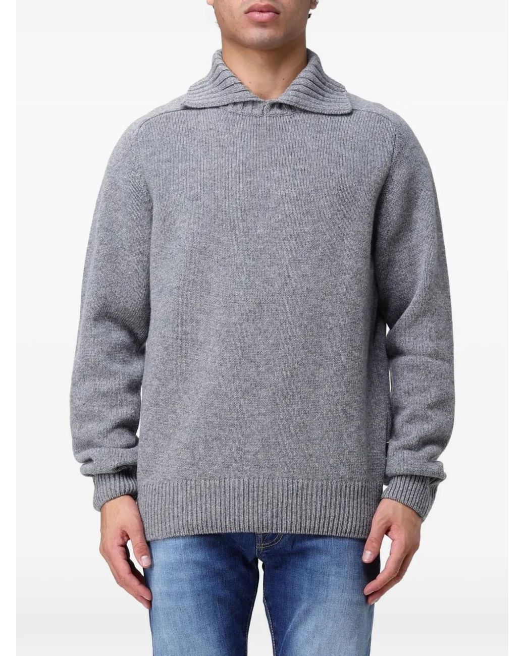 Sebago Gray Ribbed Shawl-Collar Sweater for men
