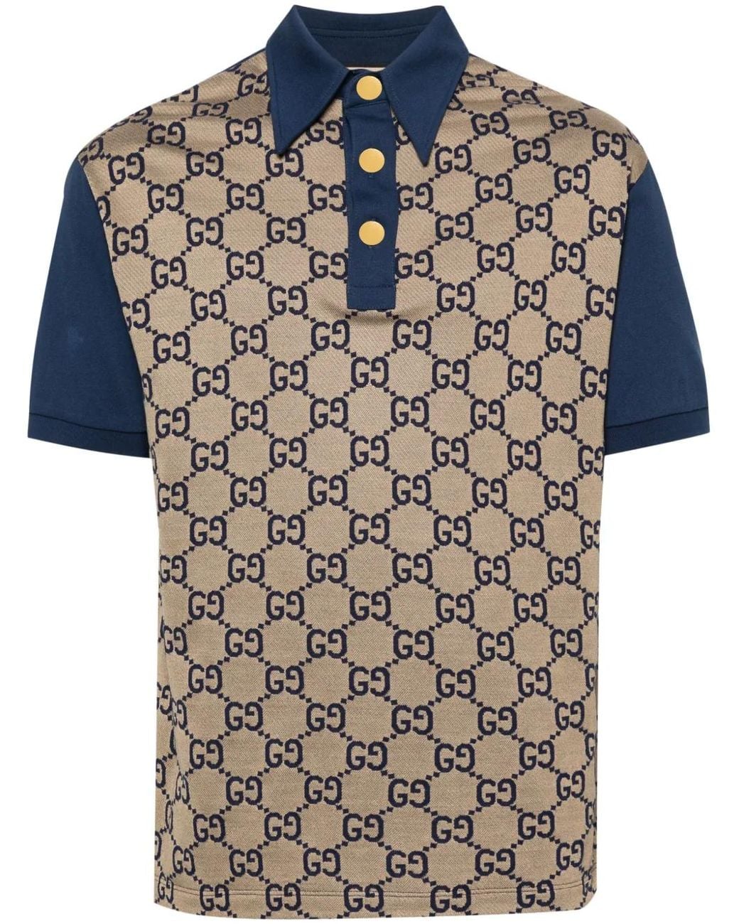 Gucci Blue Monogram Contrast-trim Silk And Cotton-blend Polo Shirt for men