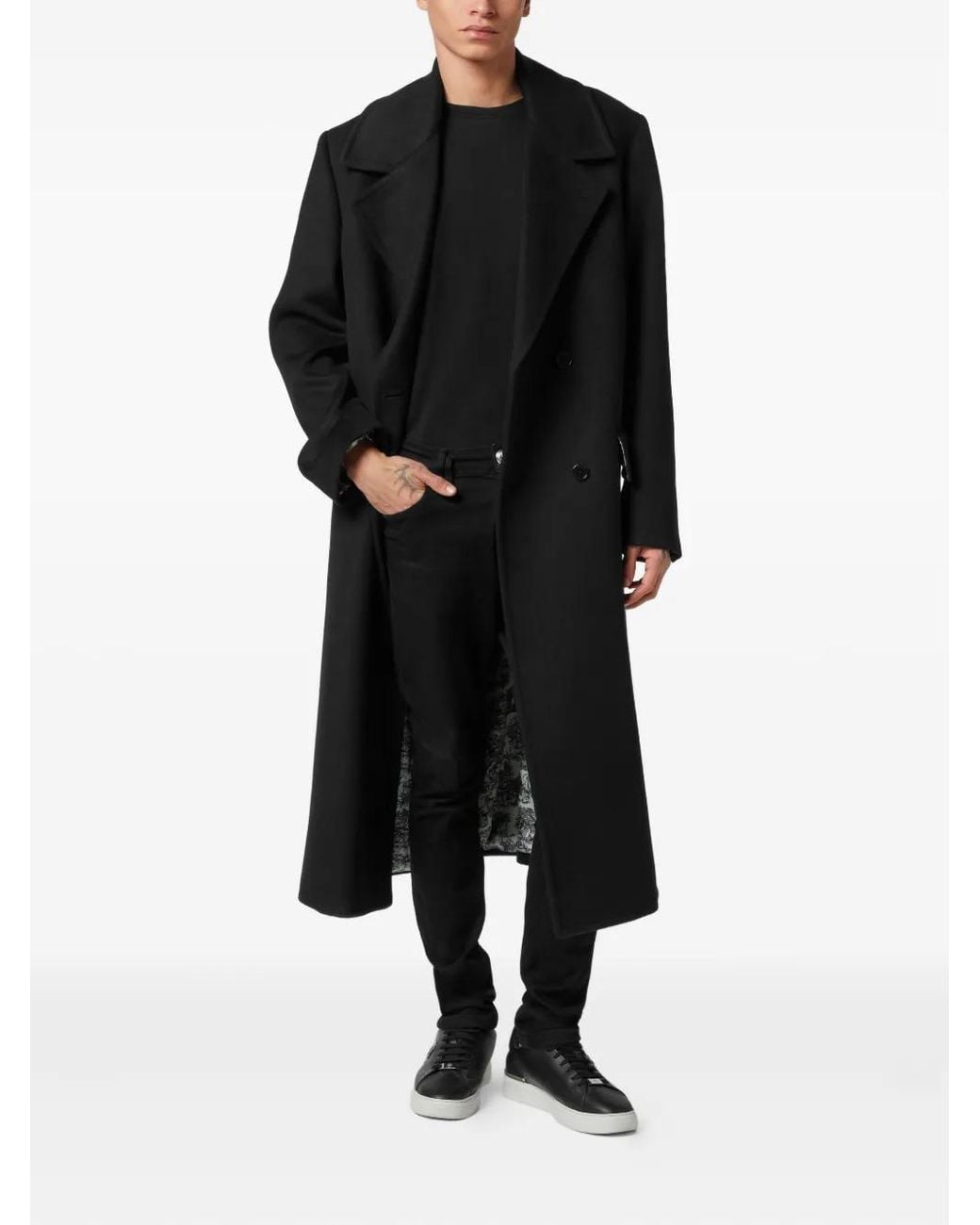 Philipp Plein Black Double-Breasted Coat for men