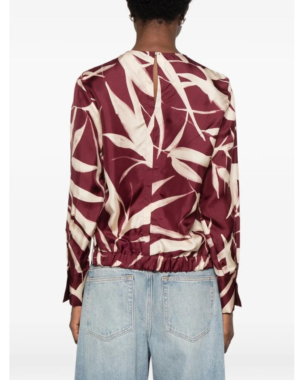 Caliban Red Leaf-Print Side-Tie Blouse