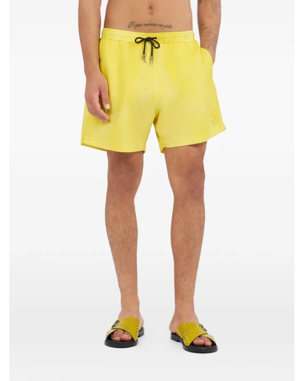Roberto Cavalli Yellow Drawstring-Fastening Swim Shorts for men