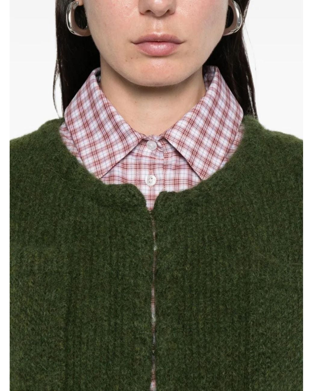LN22 Green Patch-Pocket Knitted Cardigan
