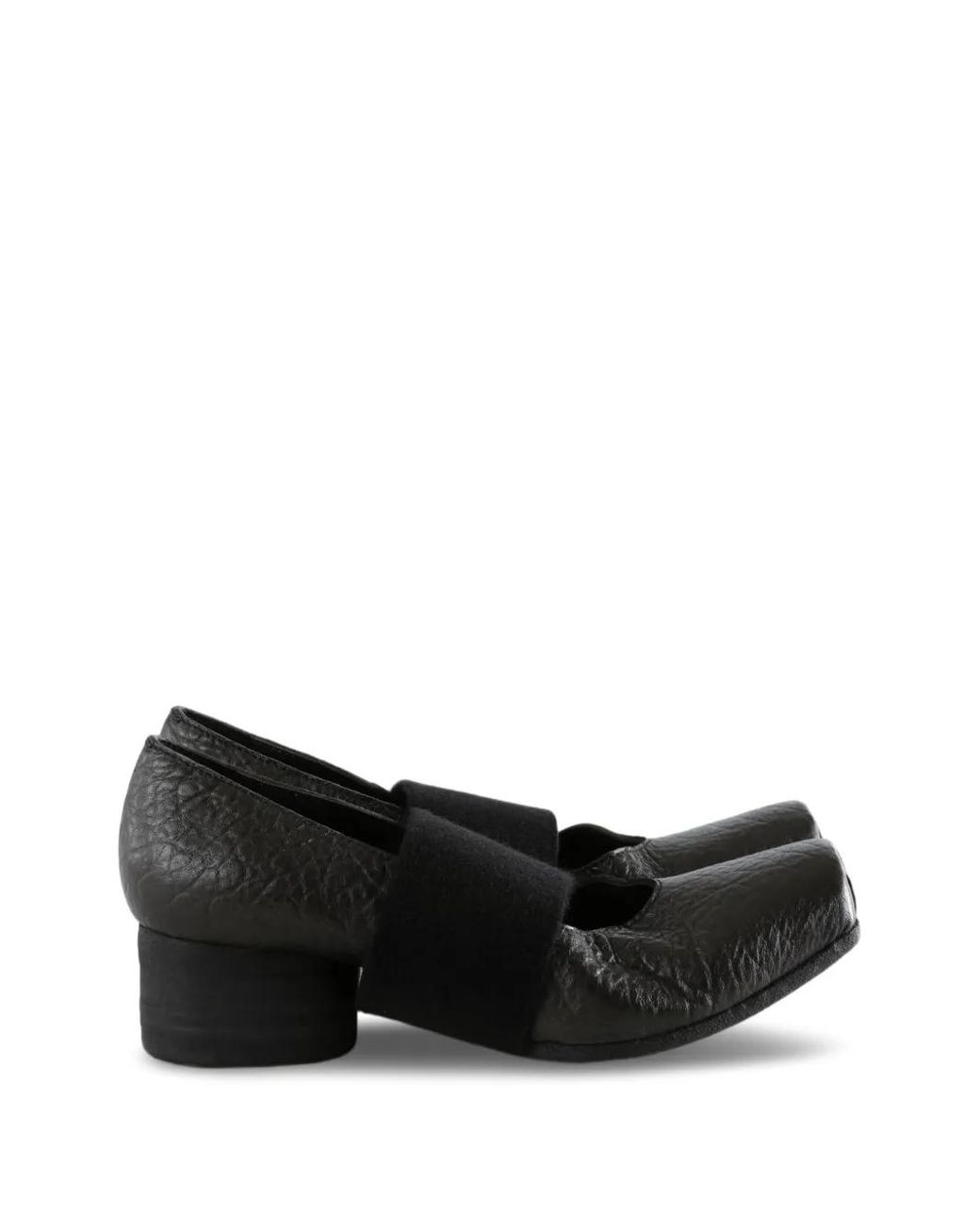 Uma Wang Black Crinkled-Effect Elasticated-Strap Ballet Flats