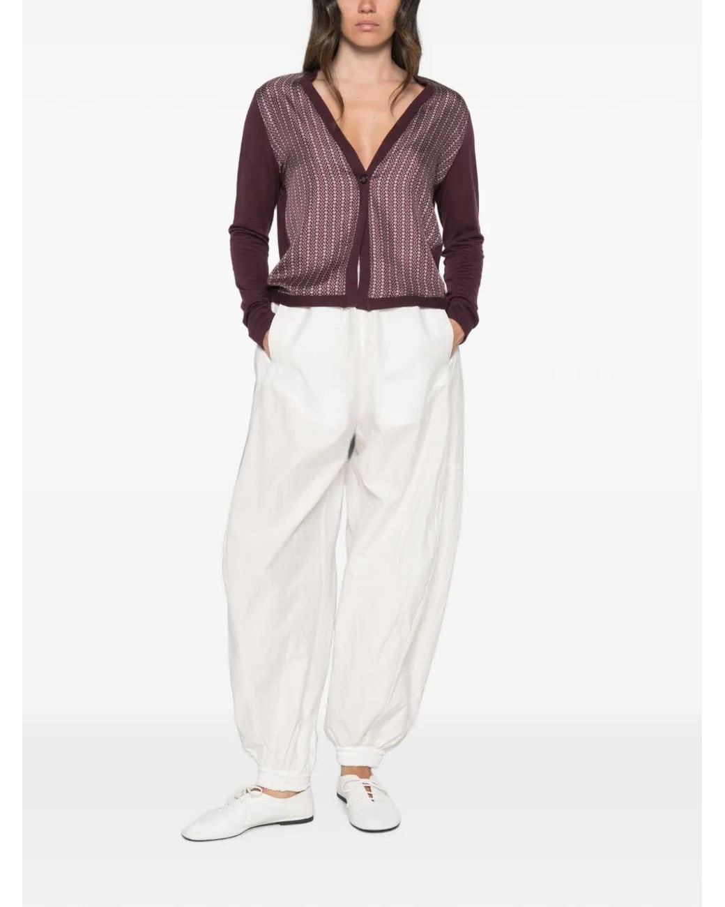 Whyci Purple Patterned V-Neck Cardigan