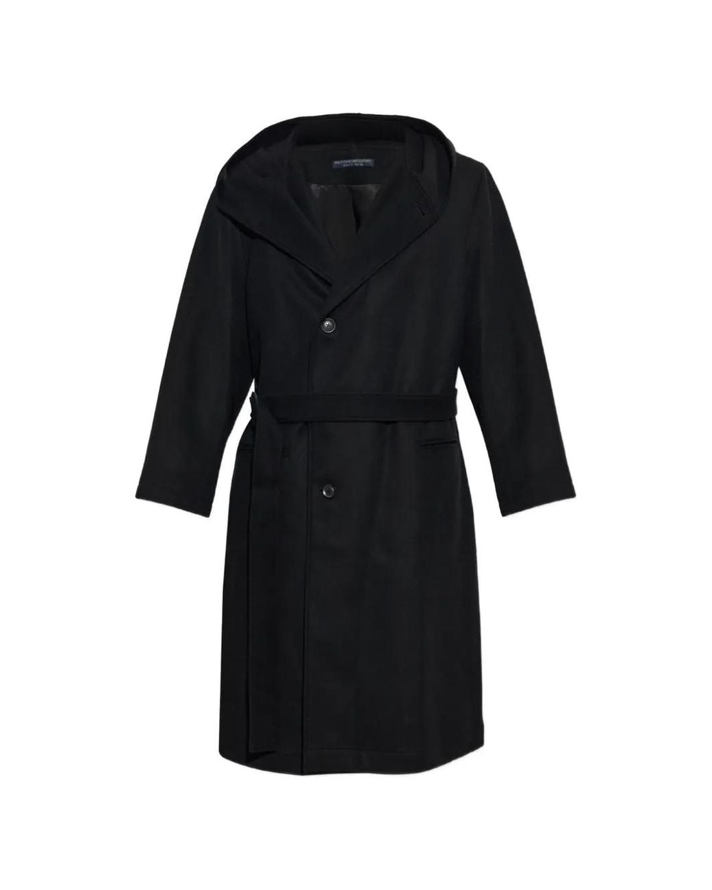 Yohji Yamamoto Black Belted Hooded Coat for men