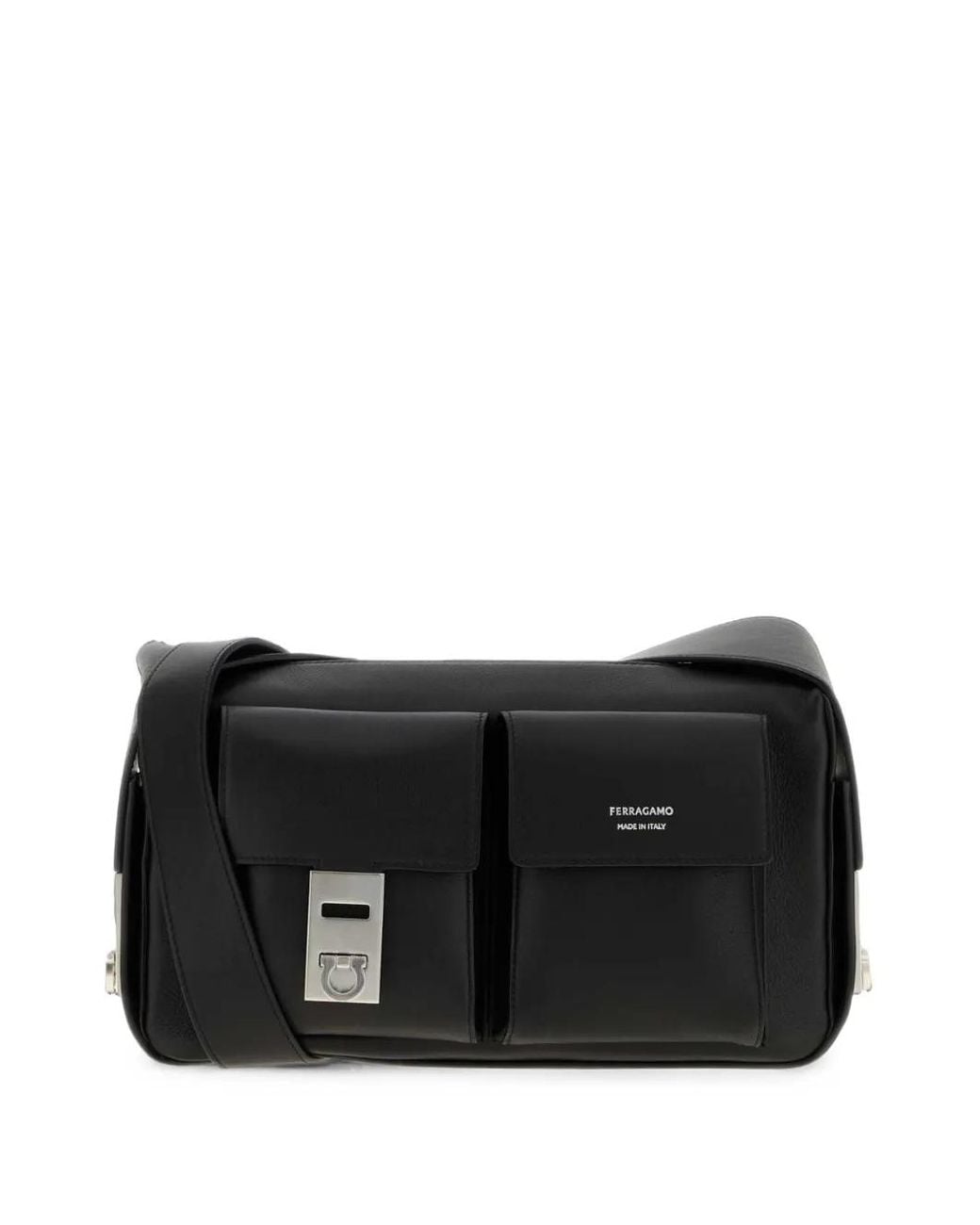 Ferragamo Black Utility Shoulder Bag With Hug Buckle (M) for men