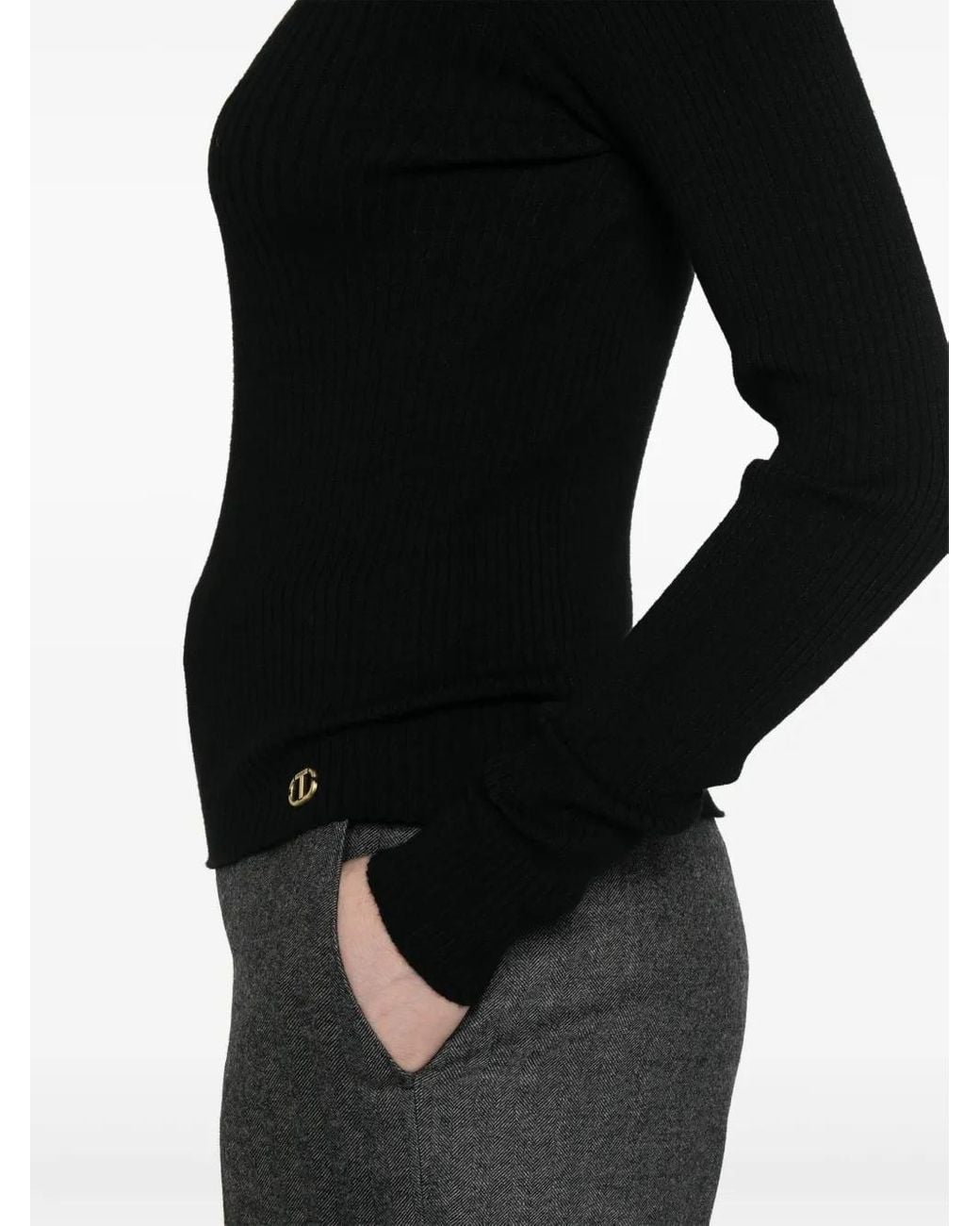 Twinset Black Ribbed Hoodie