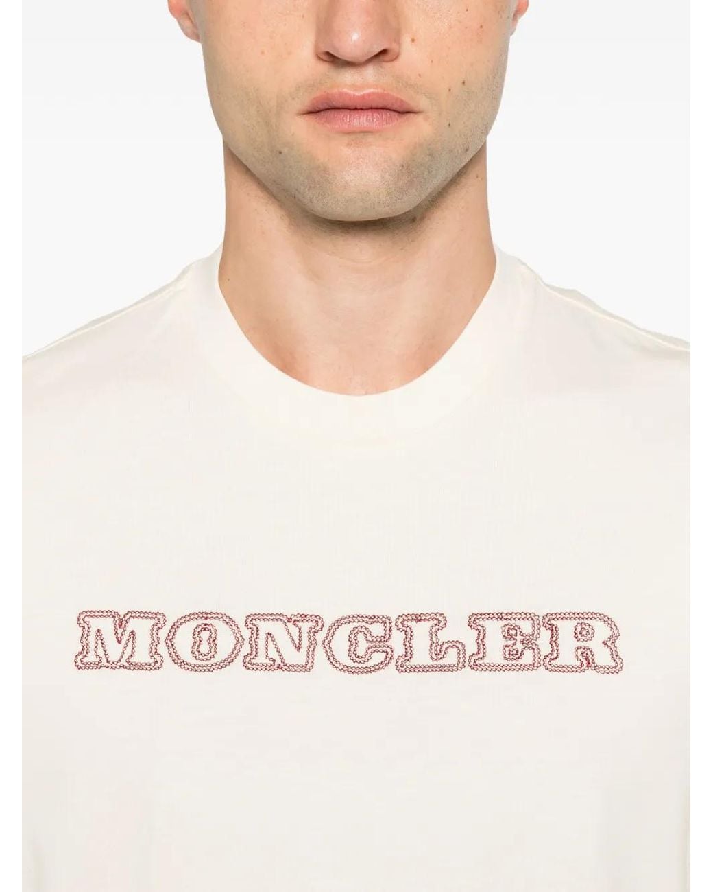 Moncler White Logo-Embroidered T-Shirt for men