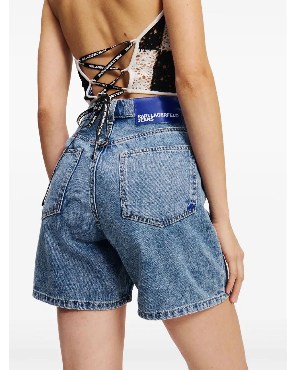 Karl Lagerfeld Blue High-Rise Denim Shorts
