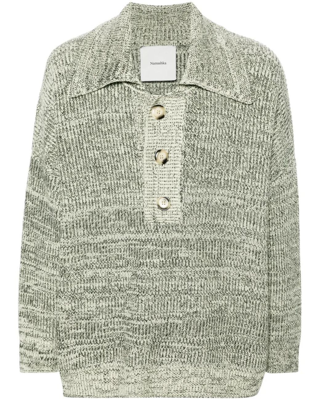 Nanushka Green Mélange Wool-Blend Polo Top