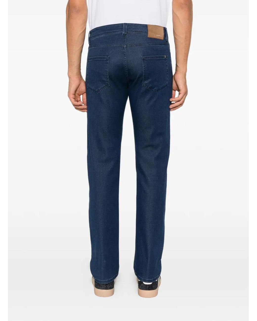 Canali Blue Logo-Patch Straight-Leg Jeans for men