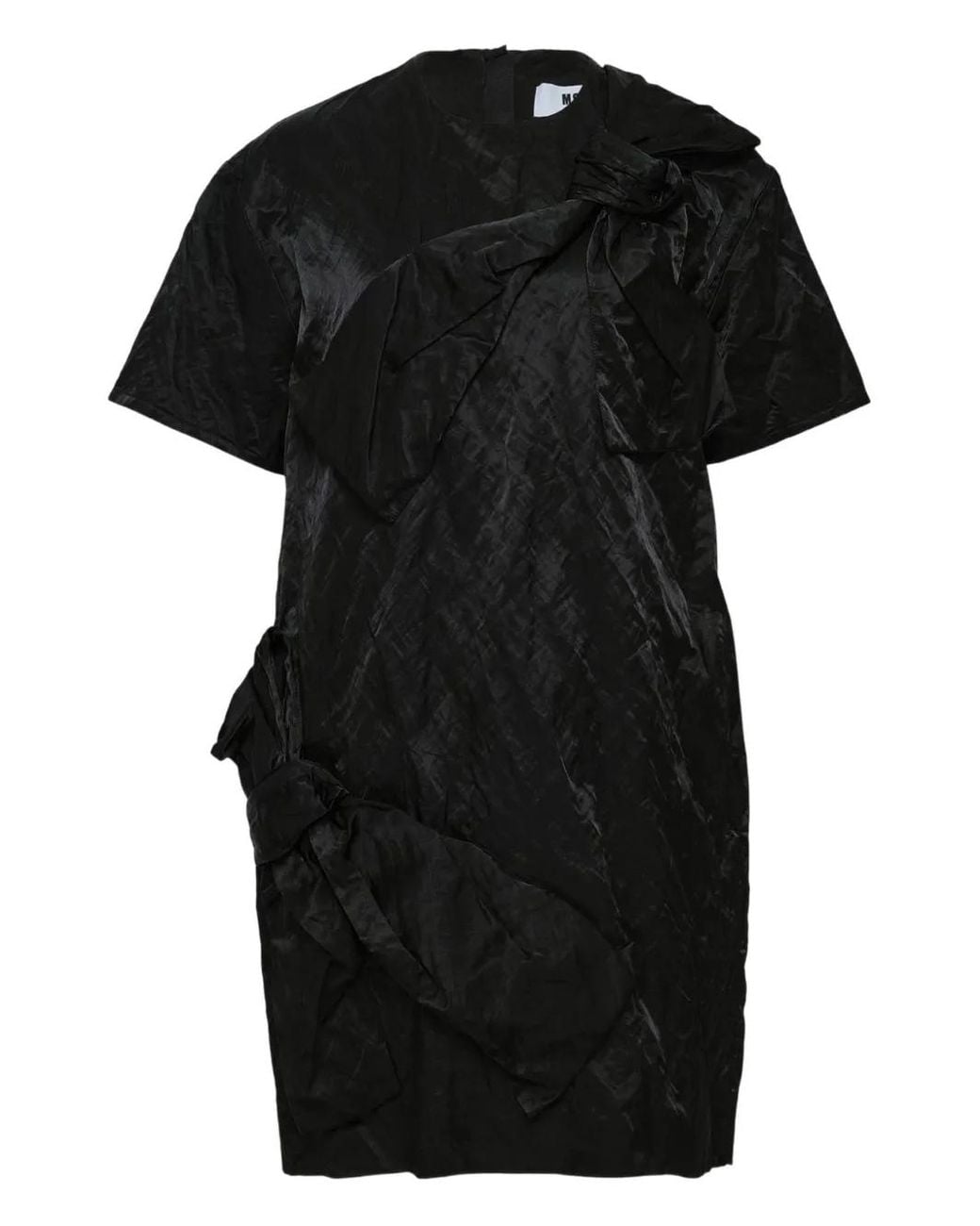 MSGM Black Crinkle Bow Mini Dress