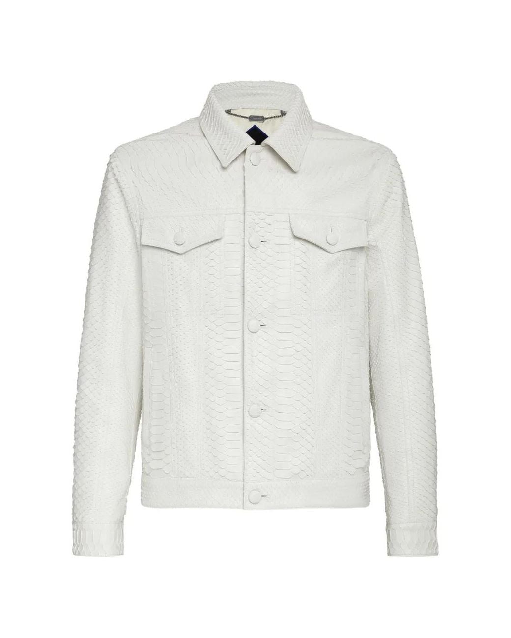 Billionaire White Snakeskin-Effect Button-Up Jacket for men
