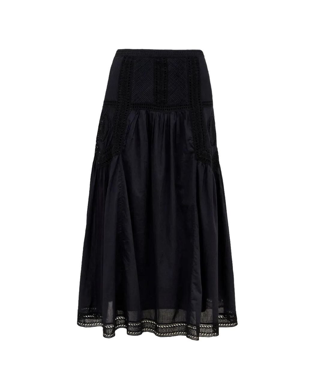 Ulla Johnson Black Alice Crochet-Trim Midi Skirt