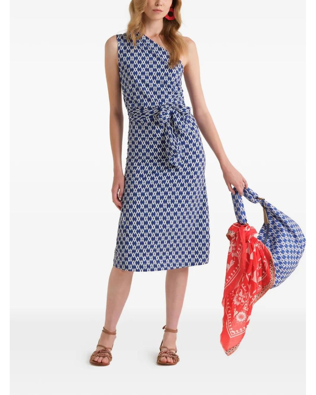 Maliparmi Blue Geometric-Pattern Midi Dress