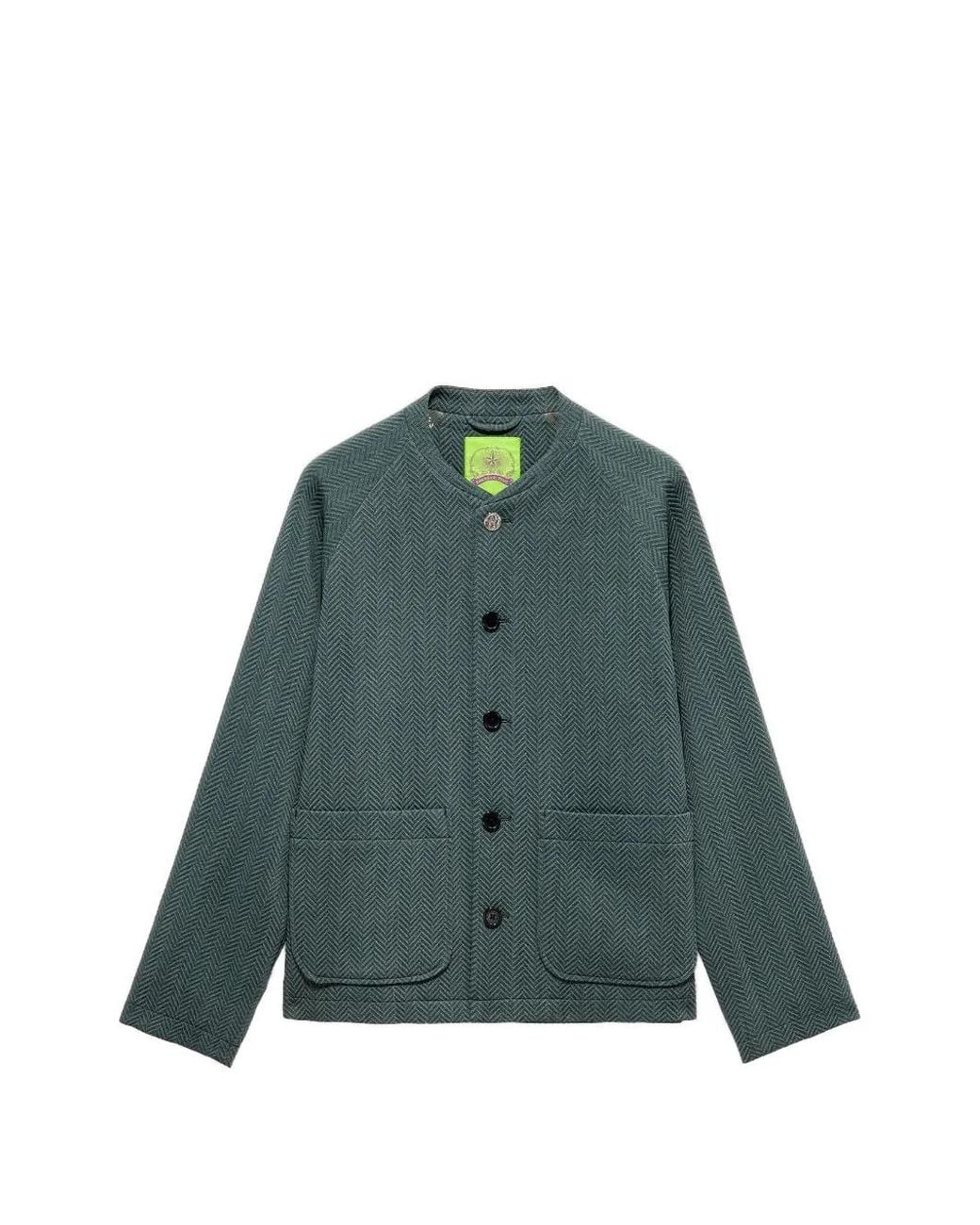 Shanghai Tang Green Herringbone Button Jacket for men
