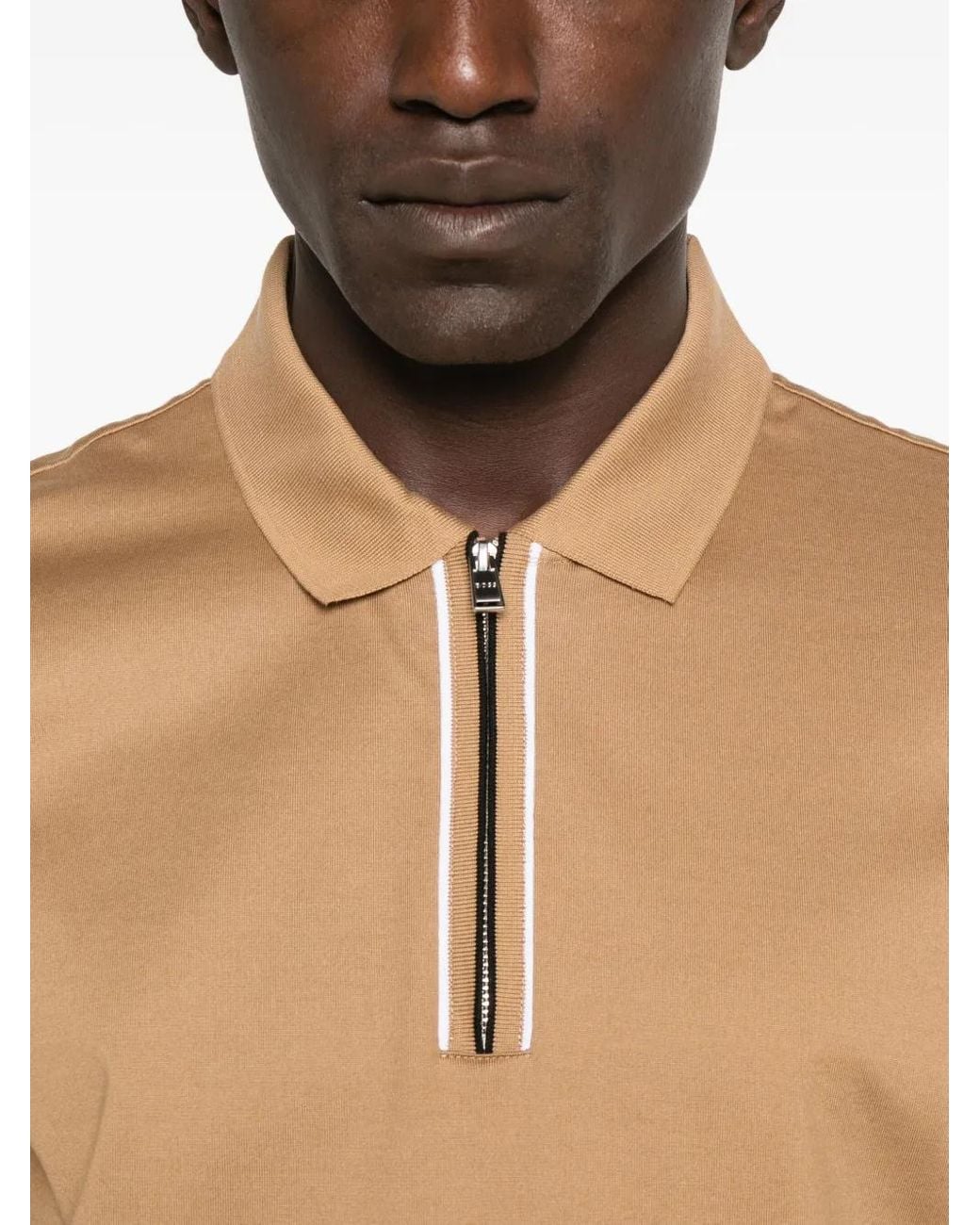 Boss Natural Zip-Front Polo Shirt for men