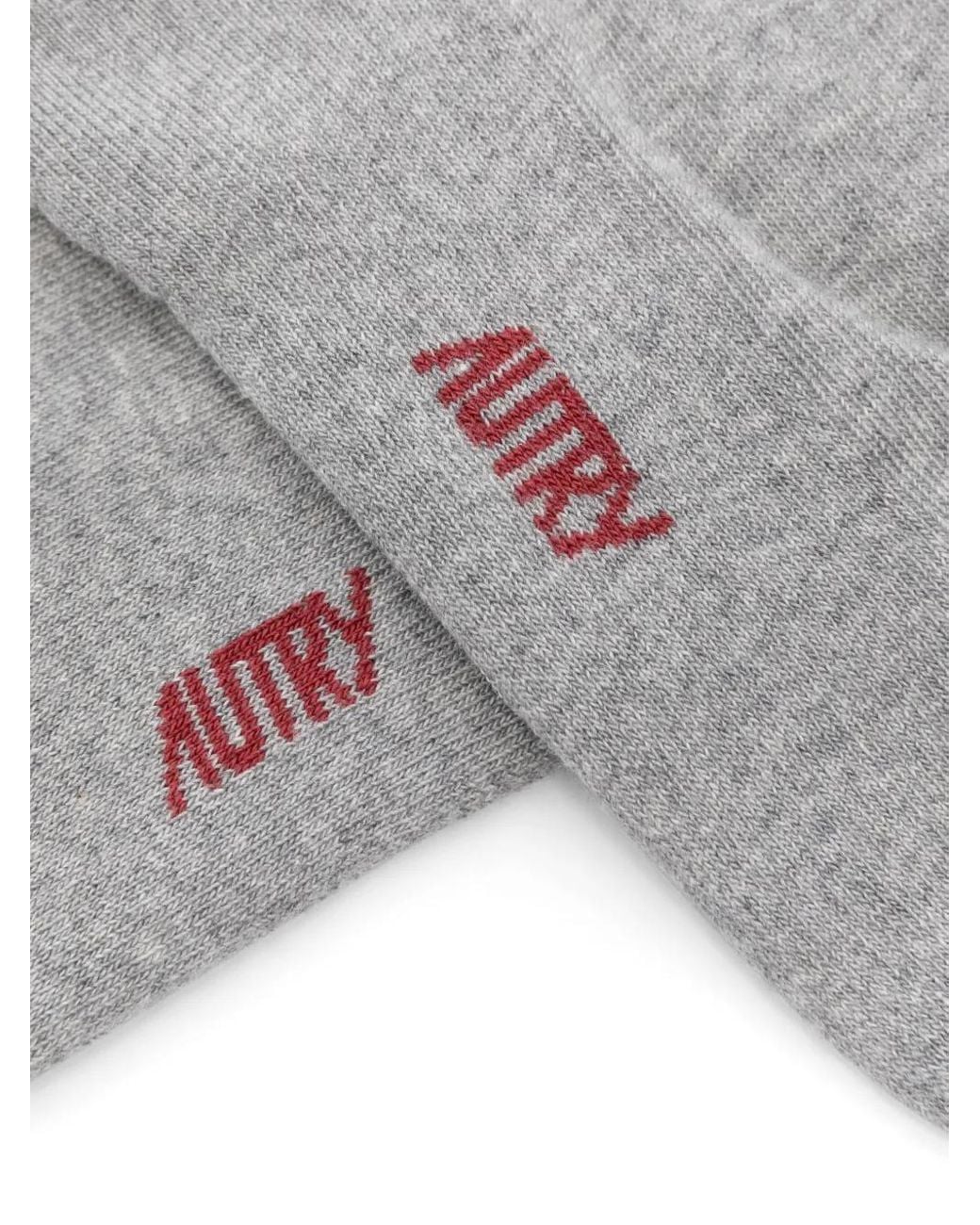 Autry Gray Striped Jacquard Logo Socks