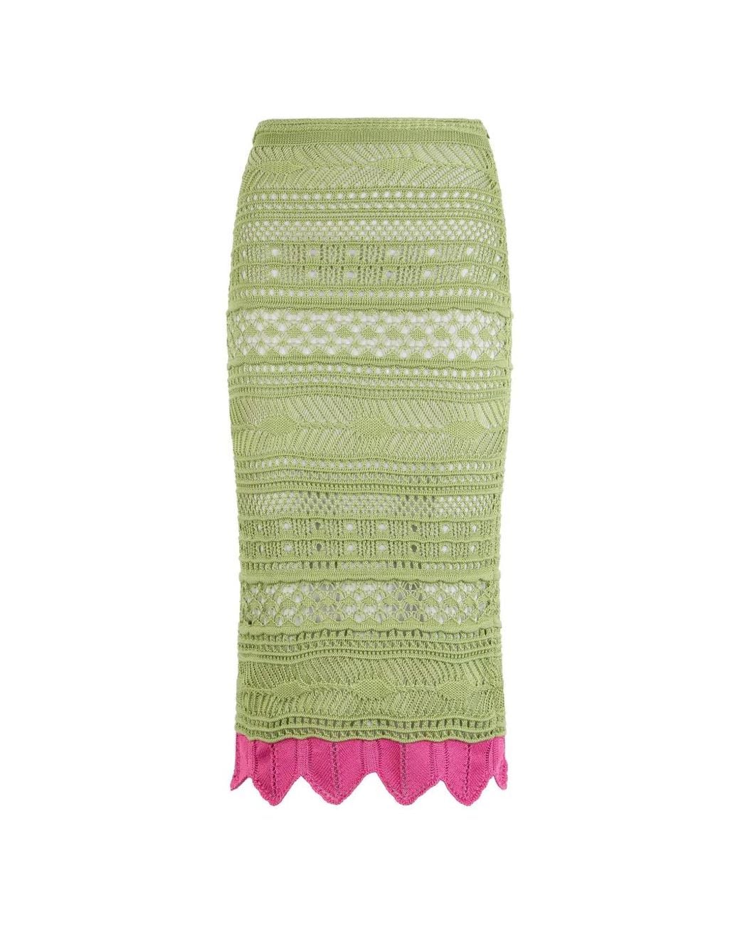 Roberto Cavalli Green Contrast-Detail Midi Skirt