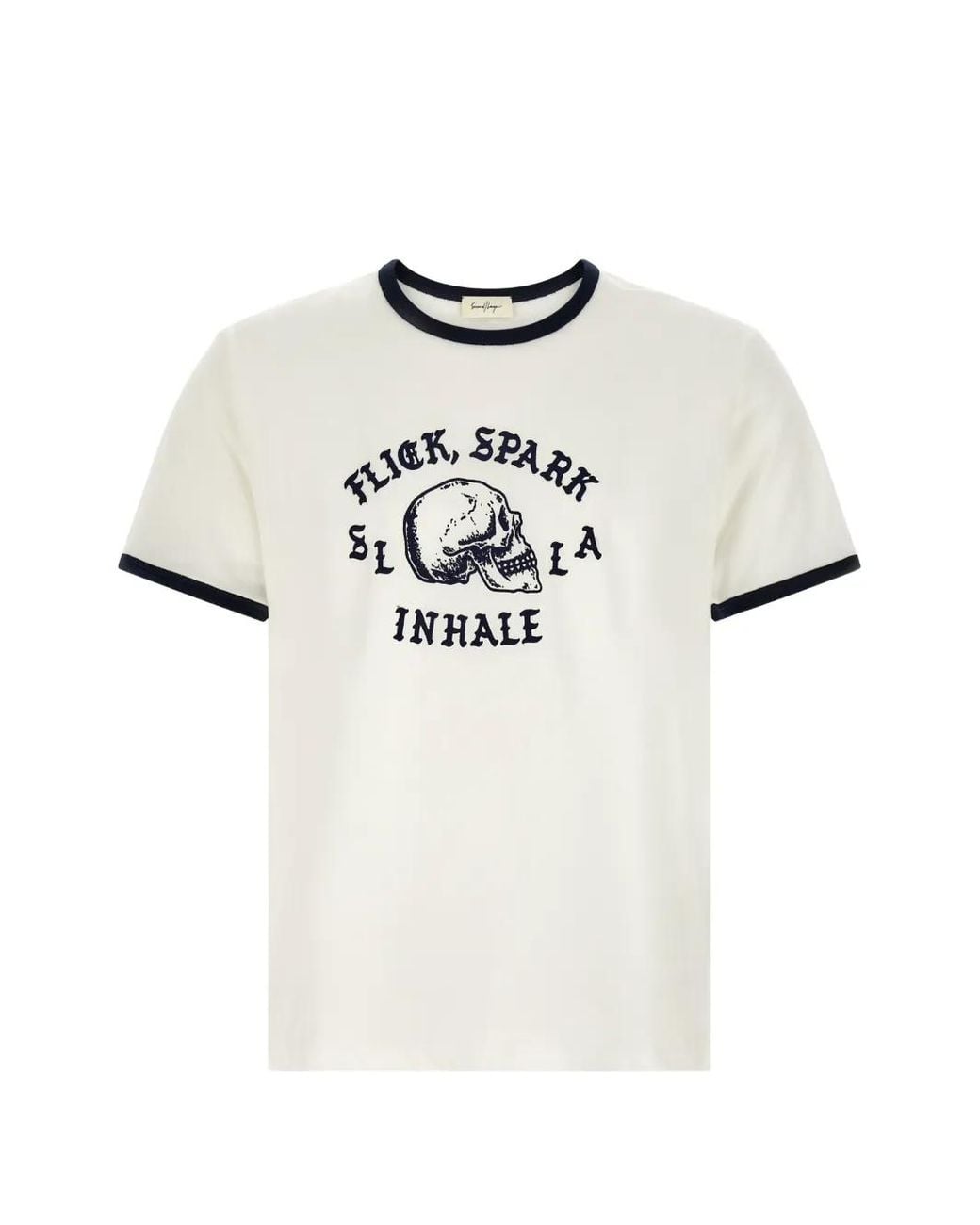 Second/Layer White Flick, Spark, Inhale Ringer Skull-Print Ringer T-Shirt for men