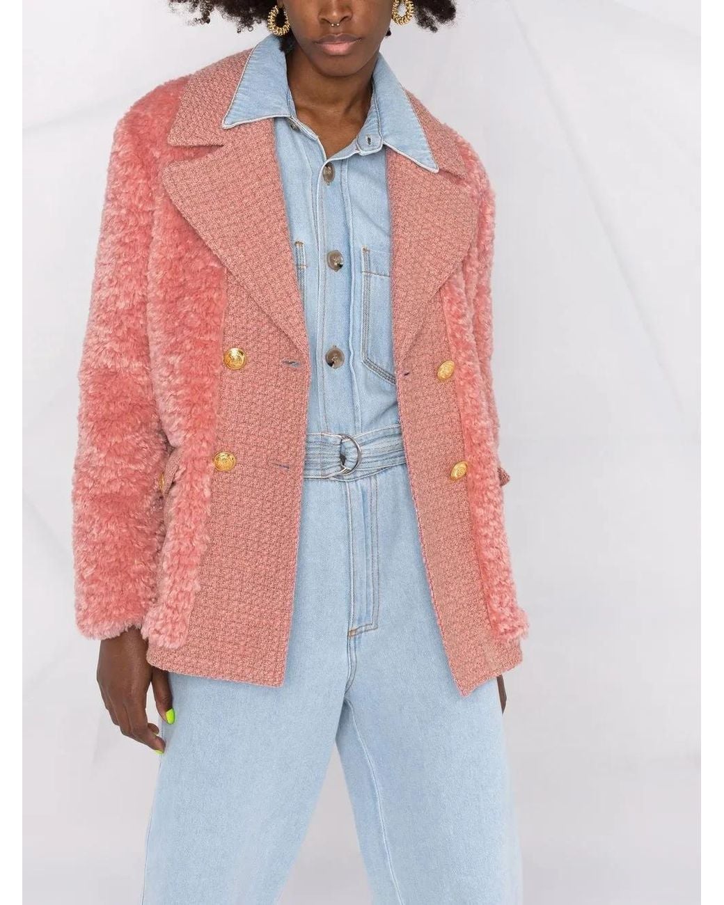 Boutique Moschino Pink Textured Double-Breasted Blazer