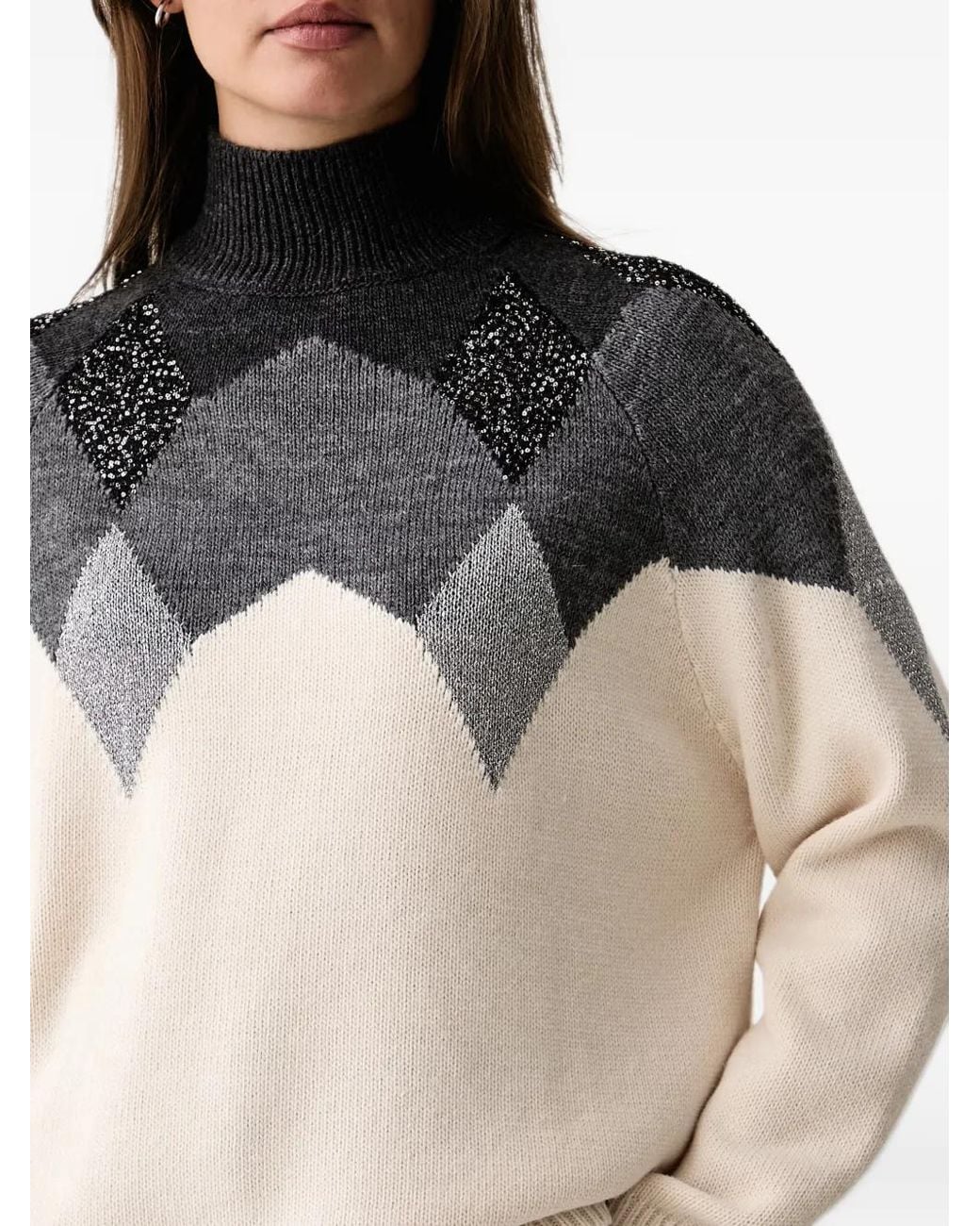 Kaos Natural Argyle Sequin-Embellished Sweater