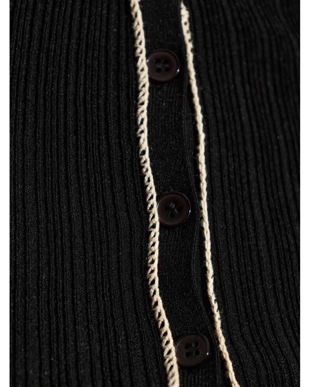By Malene Birger Black Benny Ribbed-Knit Contrast-Trim Cardigan