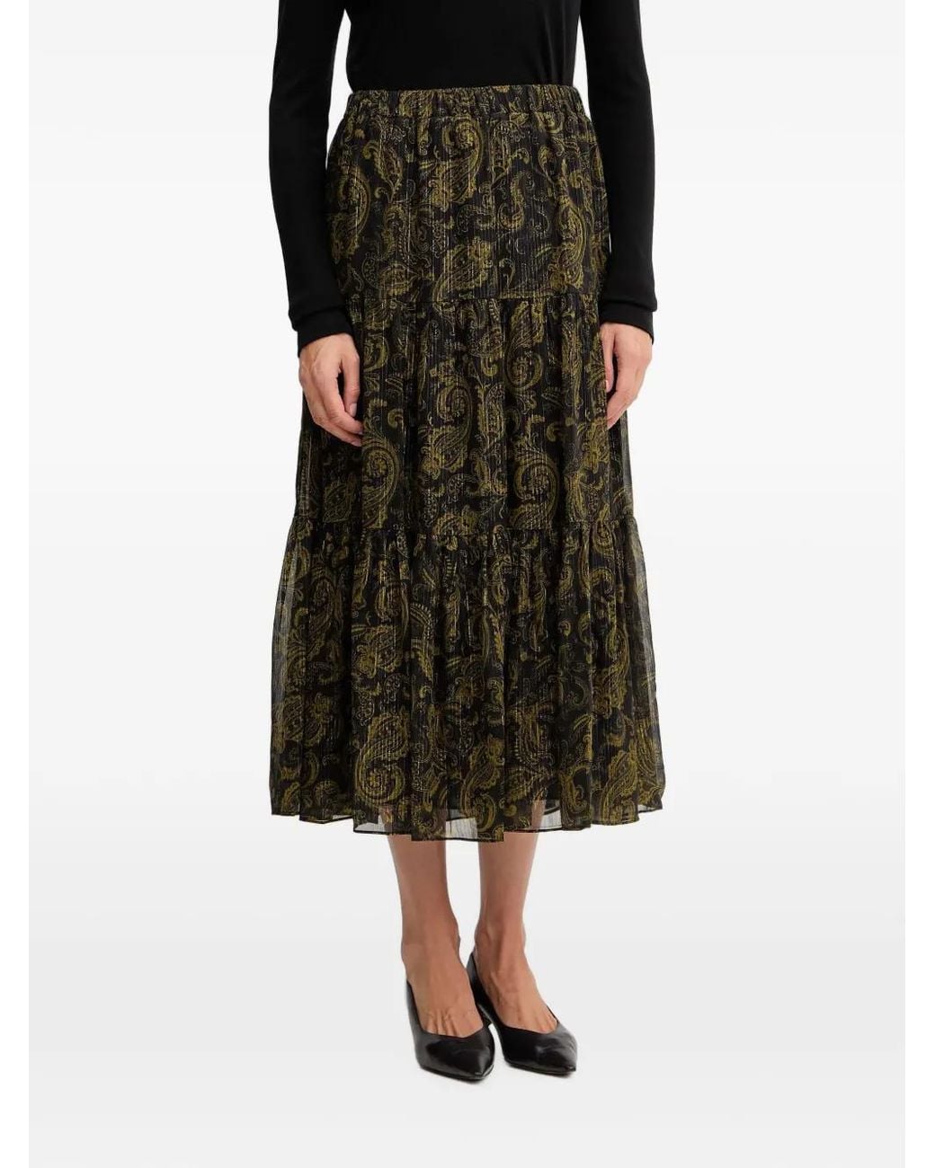 MICHAEL Michael Kors Black Paisley-Print Tiered Skirt