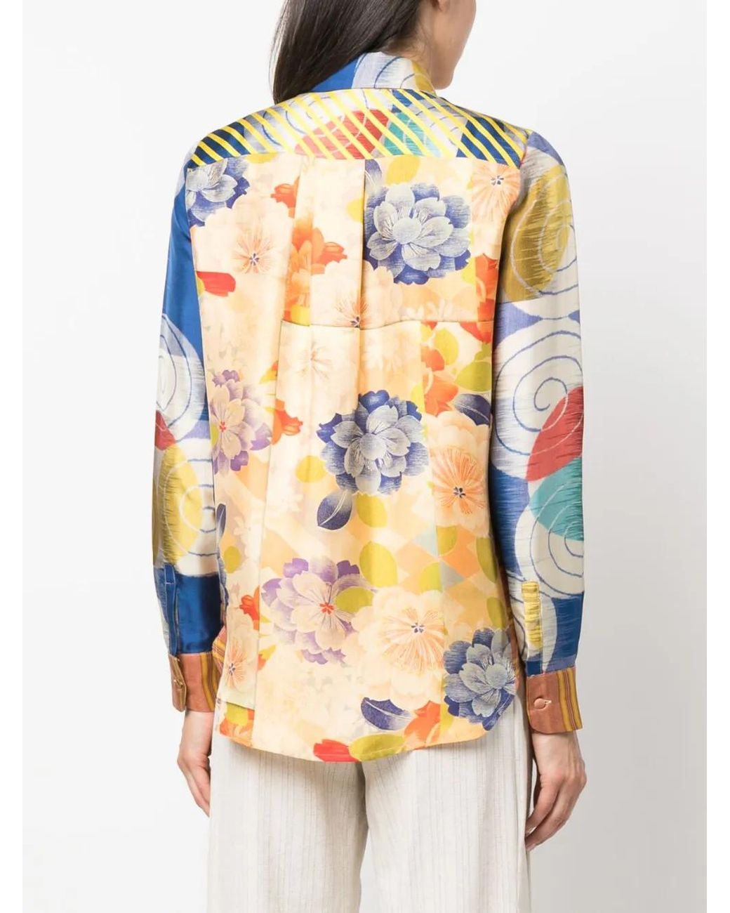 Pierre Louis Mascia Orange Floral-Print Silk Shirt