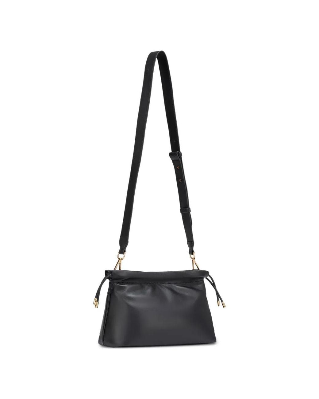 POTAMY Black Drawstring Leather Shoulder Bag
