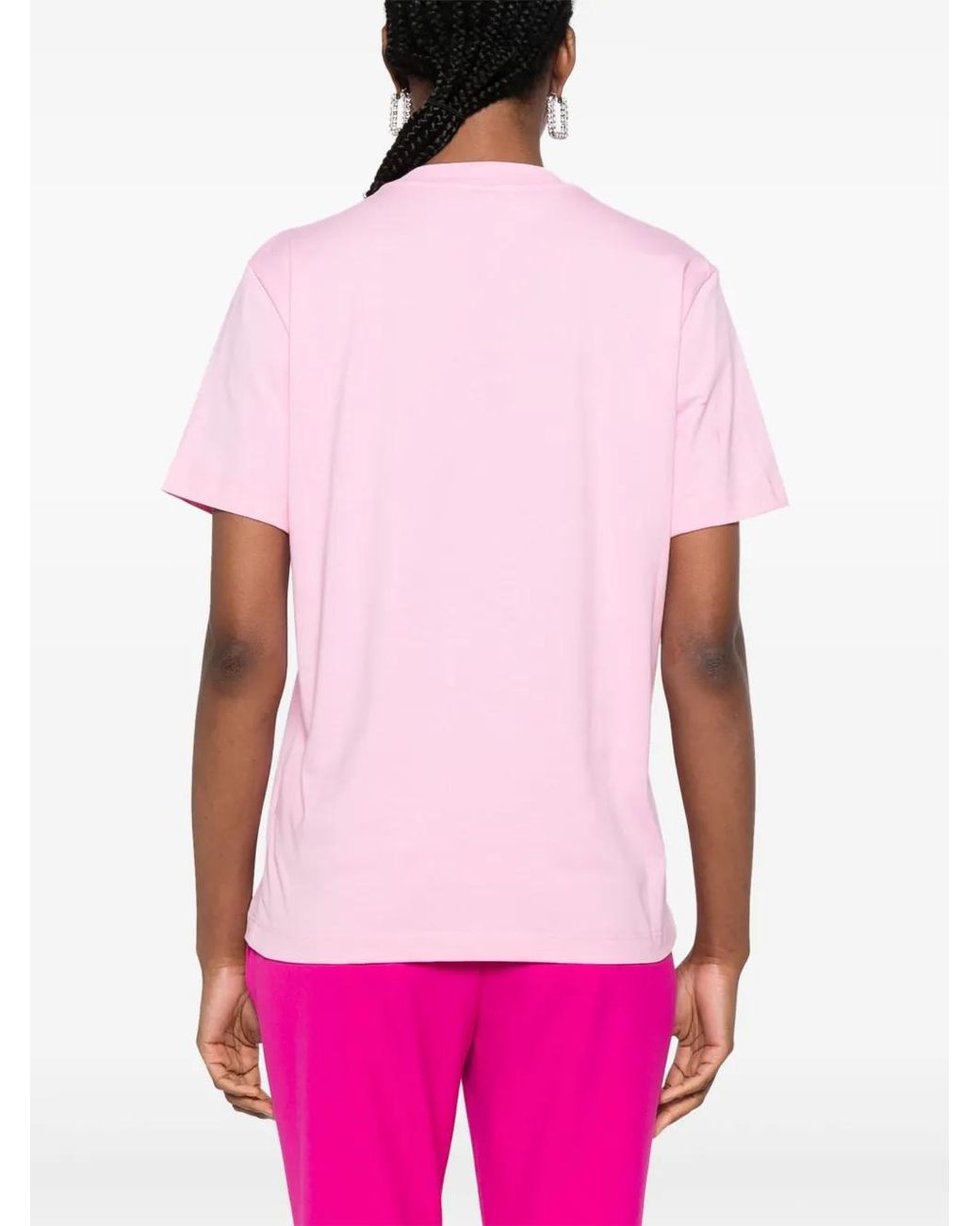 MSGM Pink Logo-Embroidered Cotton T-Shirt