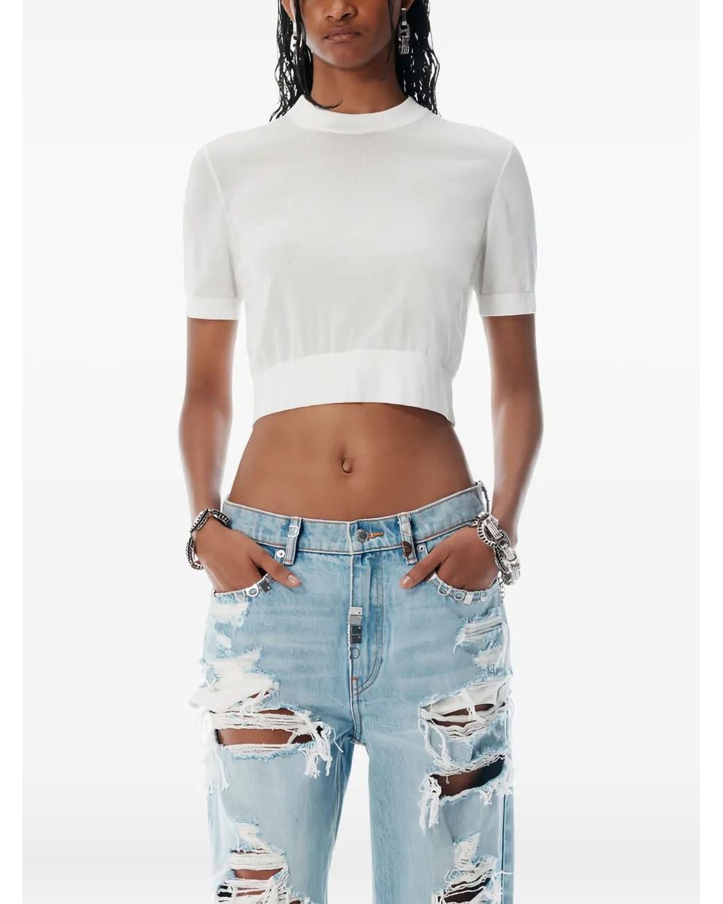 Alexander Wang White Clear Bead Hotfix Crewneck T-Shirt